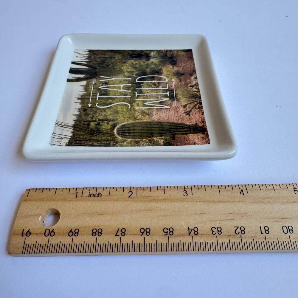 Primitives‎ by Kathy Small Trinket Tray Stay Wild Cactus White Square Boho Gift - Picture 9 of 10